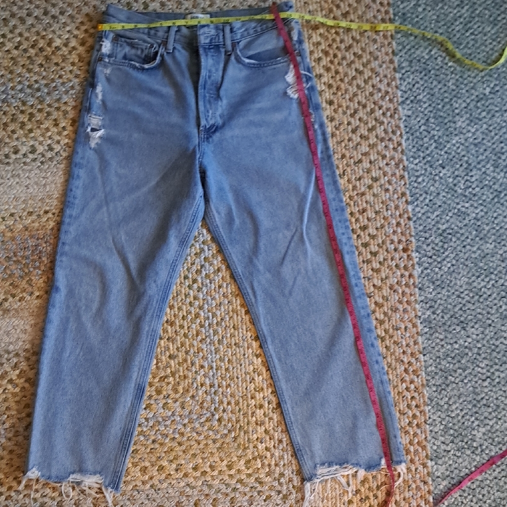 Agolde Light Blue Distressed Straight Leg Jeans